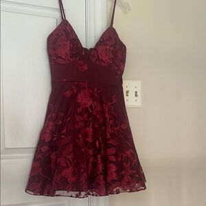 Trixxi Maroon Floral Embroidered Dress